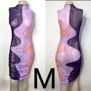 🆕Purple & Pink Wavy Mesh Ruched Bodycon Dress~Size M